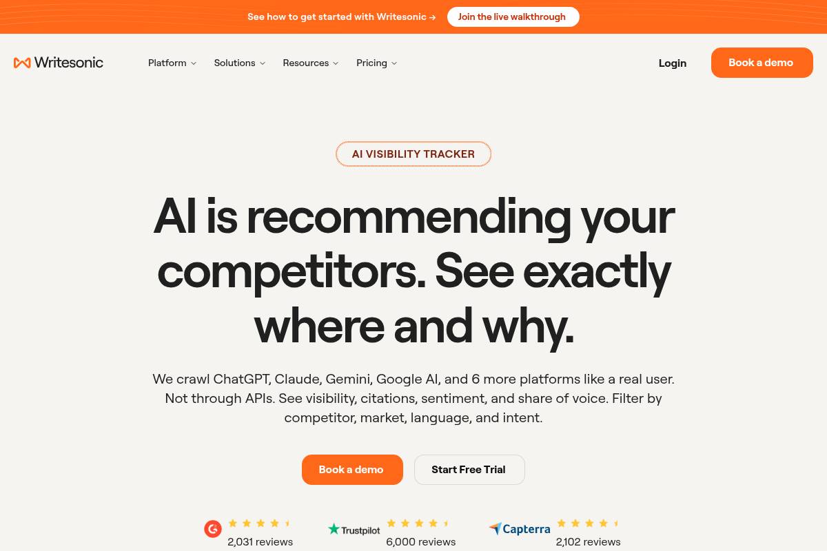 6. Writesonic AI Visibility Tracker: Best for Combined Content Creation and GEO