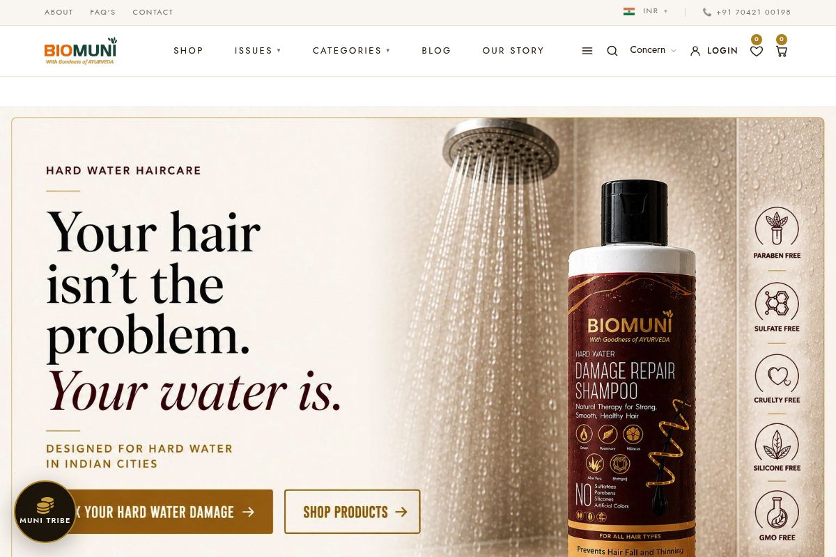 7. Biomuni Natural Ayurvedic Hard Water Shampoo: Best Ayurveda-Leaning Option