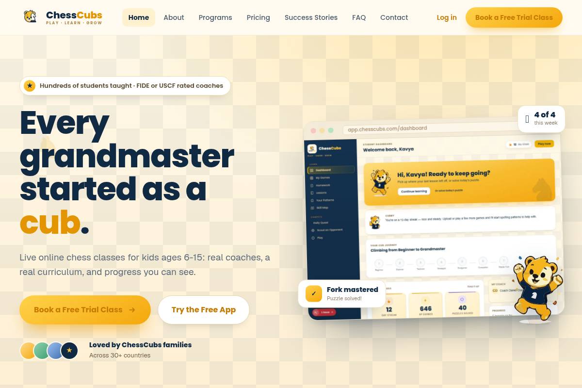 7. ChessCubs: Best for Affordable Live Small-Group Classes for Young Beginners