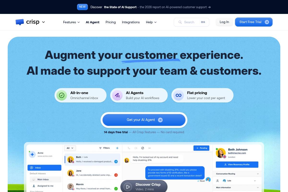 7. Crisp: Best for Flat-Rate Omnichannel Shared Inbox