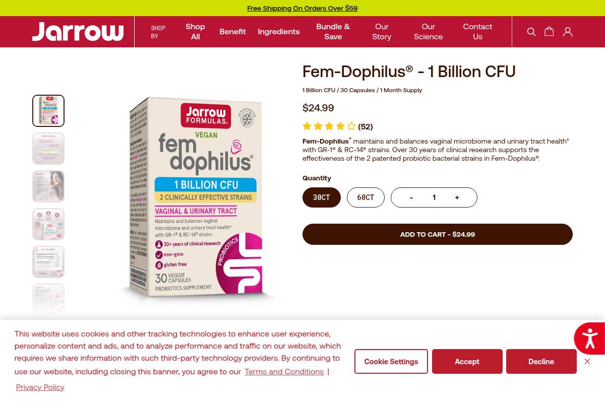 7. Jarrow Fem-Dophilus: Best for Targeted Vaginal Health