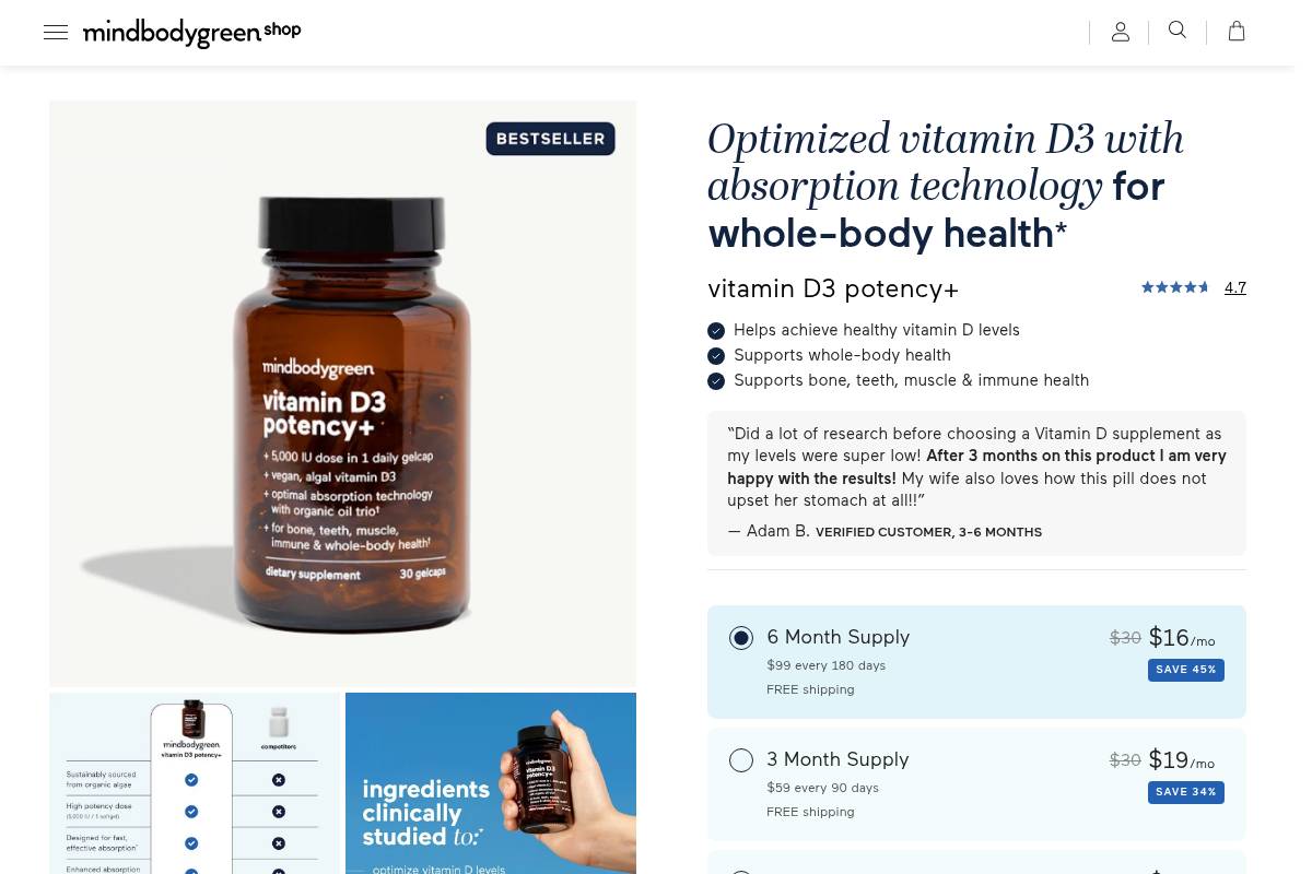 7. mindbodygreen vitamin D3 potency+: Best for High-Potency Algal D3