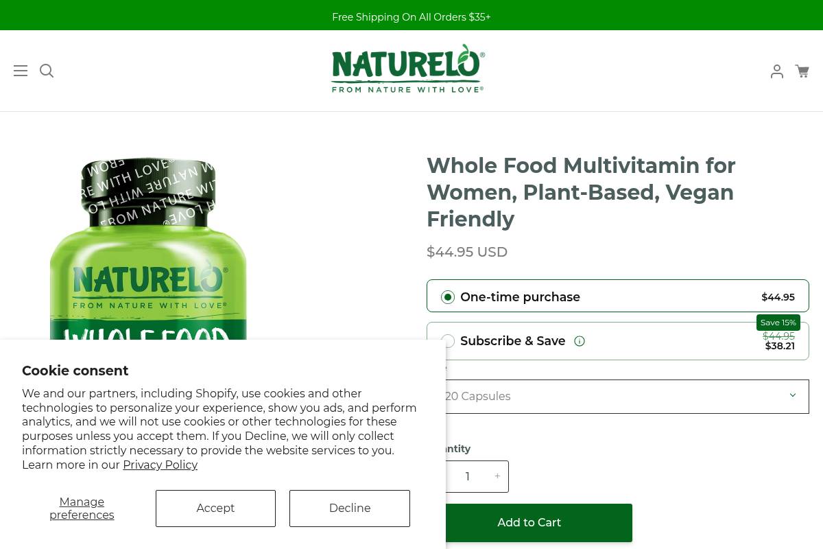 7. NATURELO Whole Food Multivitamin for Women — Best for Comprehensive Plant-Based Nutrition