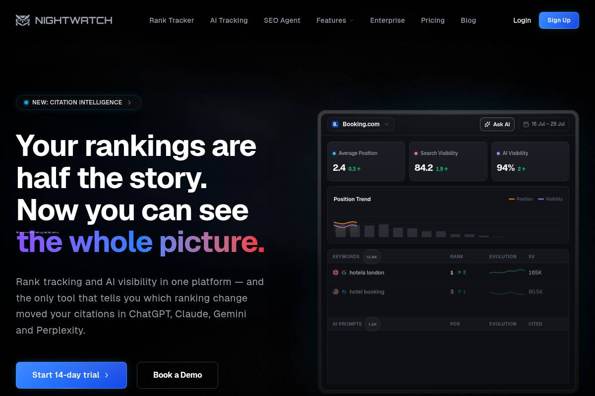 7. Nightwatch: Best for Unified Rank Tracking and AI Visibility