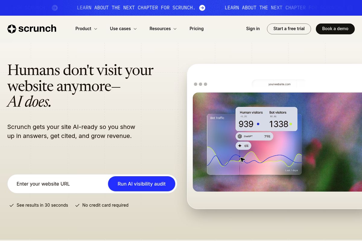 7. Scrunch AI — Best for Enterprise GEO with AI Crawler Analytics