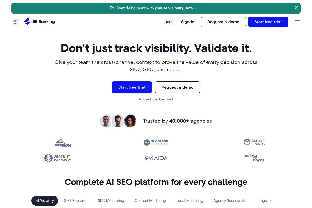 7. SE Ranking — Best for Rank Tracking with an Optional AI Visibility Add-On for Agencies