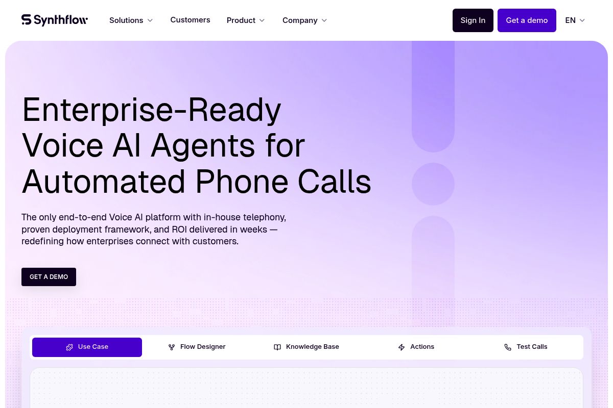 7. Synthflow — Best for No-Code Agencies and SMBs
