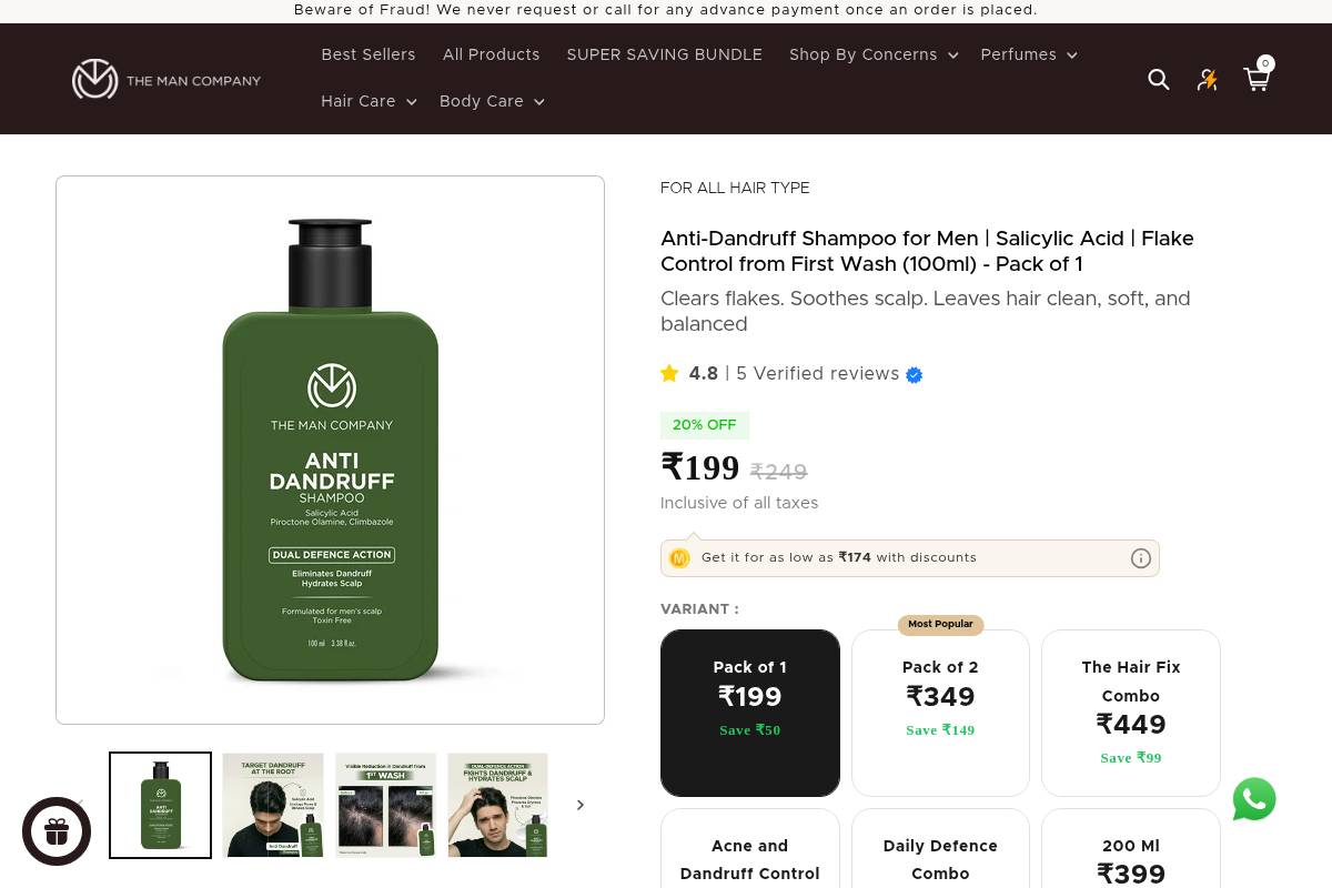 7. The Man Company Anti-Dandruff Shampoo: Best for AHA/BHA Scalp Exfoliation