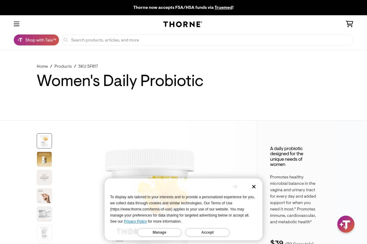 7. Thorne Women's Daily Probiotic: Best for Clinically Studied Dual-Blend Formula