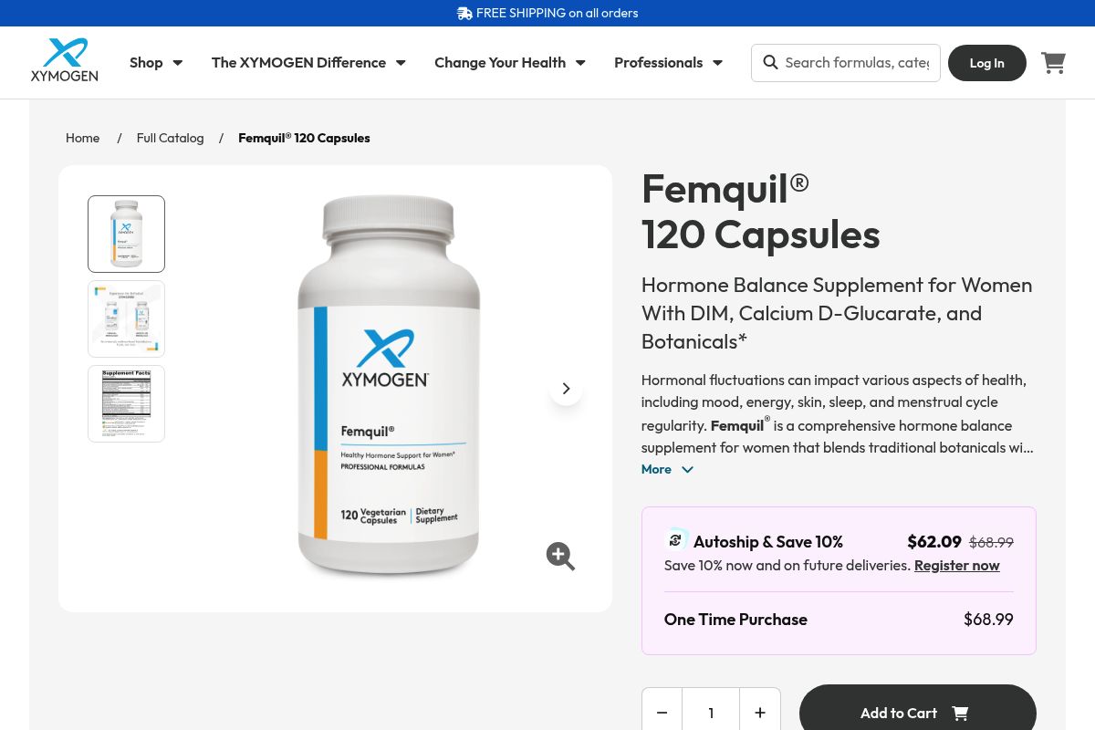 7. XYMOGEN Femquil — Best for Professional-Grade Hormone Support
