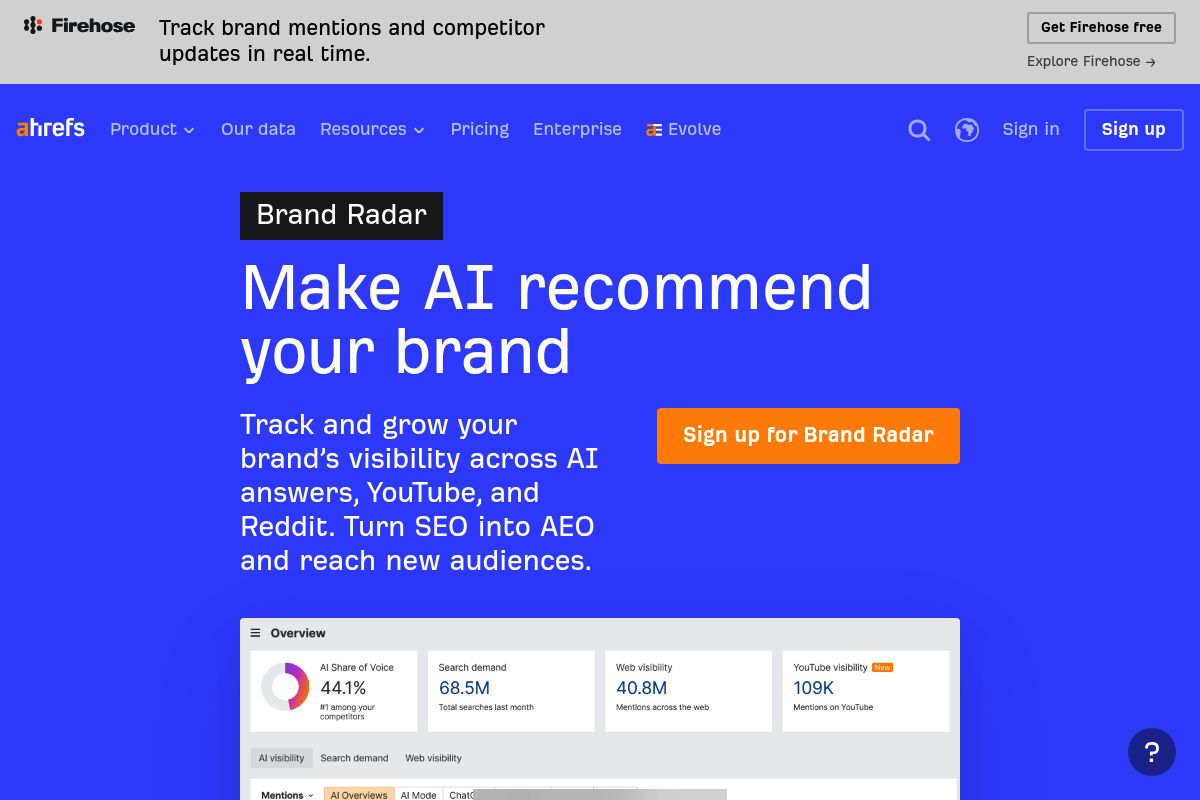 8. Ahrefs Brand Radar — Best for Existing Ahrefs Users Adding AI Visibility