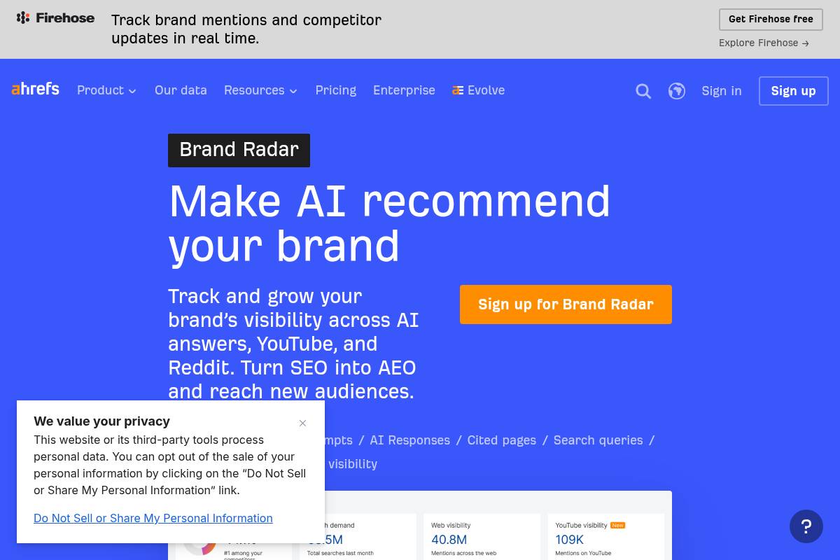 8. Ahrefs Brand Radar — Best for Teams Already Inside the Ahrefs Ecosystem
