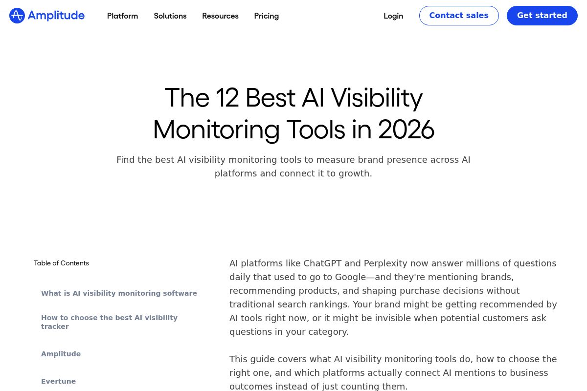 8. Amplitude AI Visibility — Best for Analytics Teams Tracking Conversions