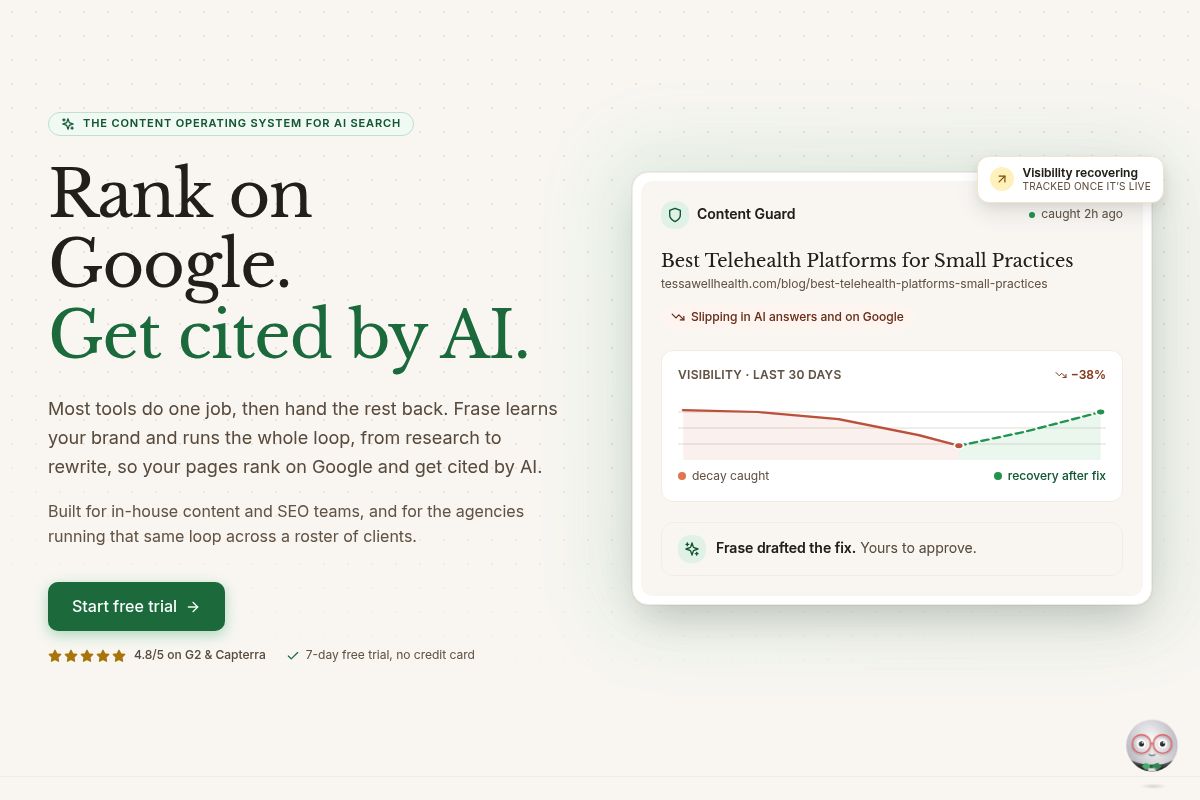 8. Frase — Best for Dual SEO and GEO Content Optimization in One Editor