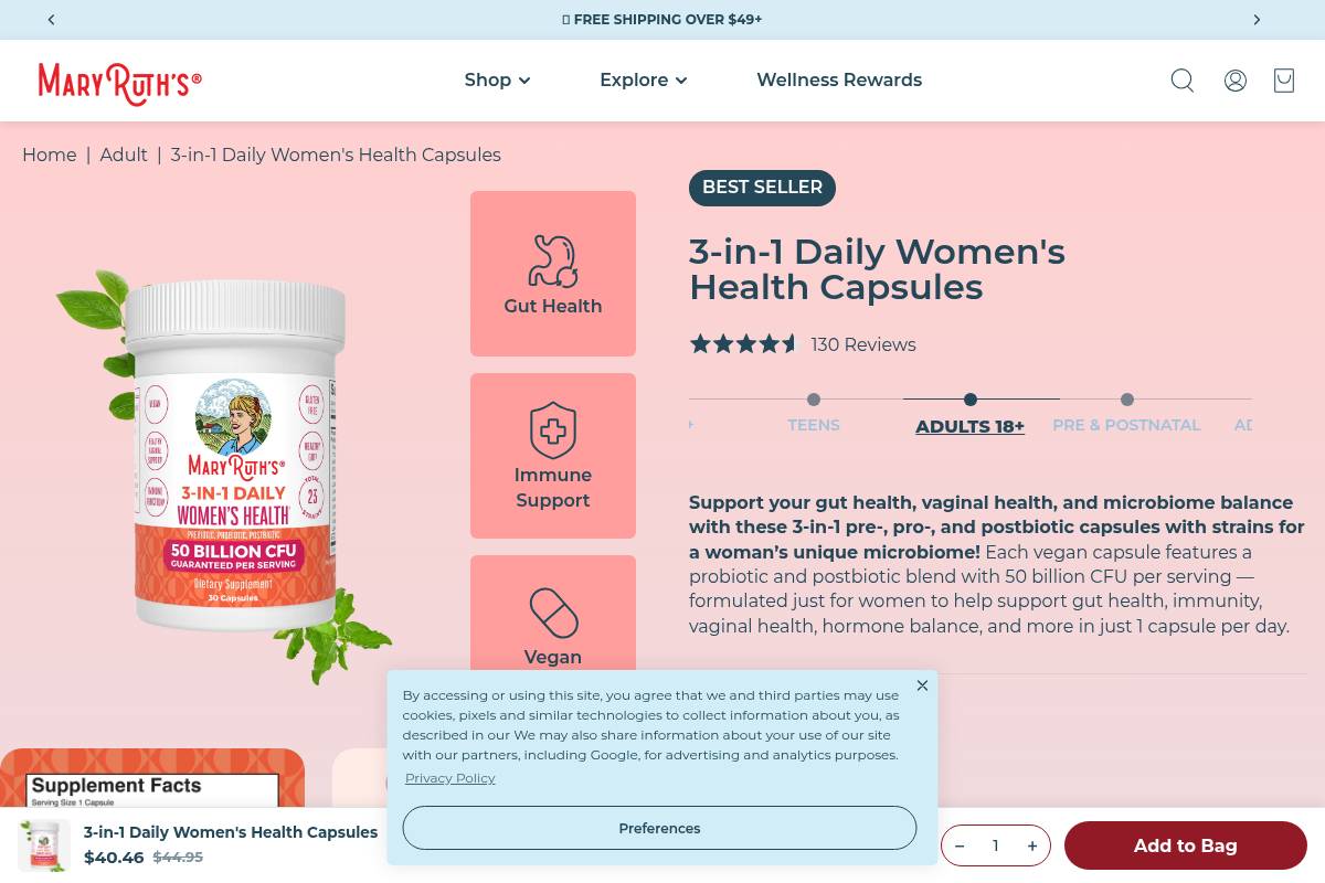 8. MaryRuth's 3-in-1 Women's Probiotic: Best for Hormone-Support Marketing
