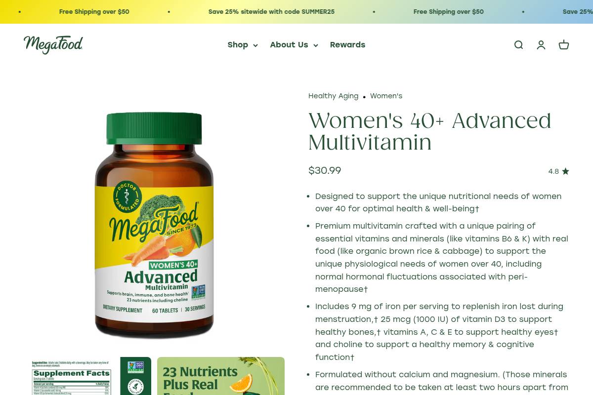 8. MegaFood Multi for Women 40+ — Best for Food-Based Foundational Multivitamin