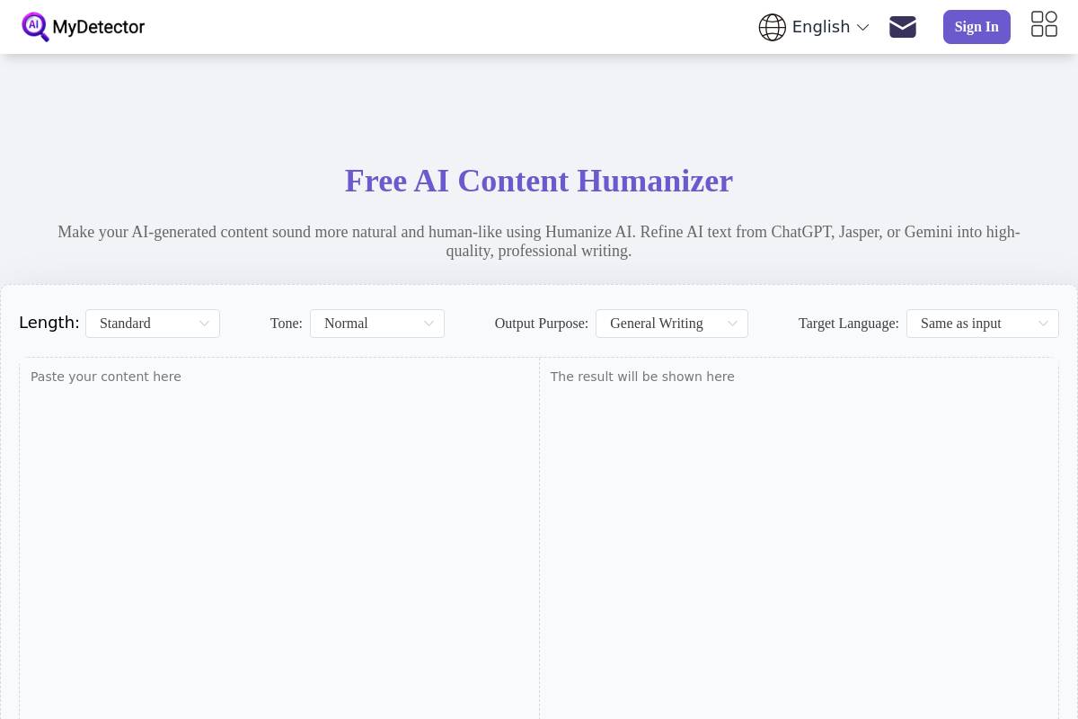 8. MyDetector AI Humanizer — Best for Detection + Humanization