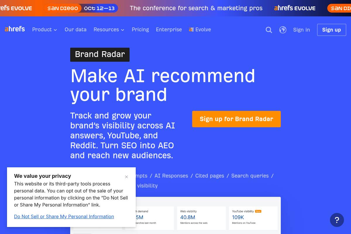 9. Ahrefs Brand Radar: Best for Ahrefs-Native SEO Teams