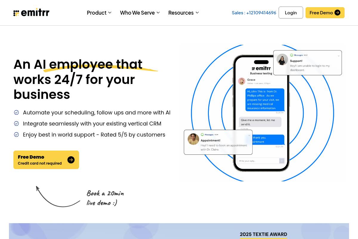 9. Emitrr — Best for Affordable HIPAA Voice AI for Small-to-Mid Healthcare Practices