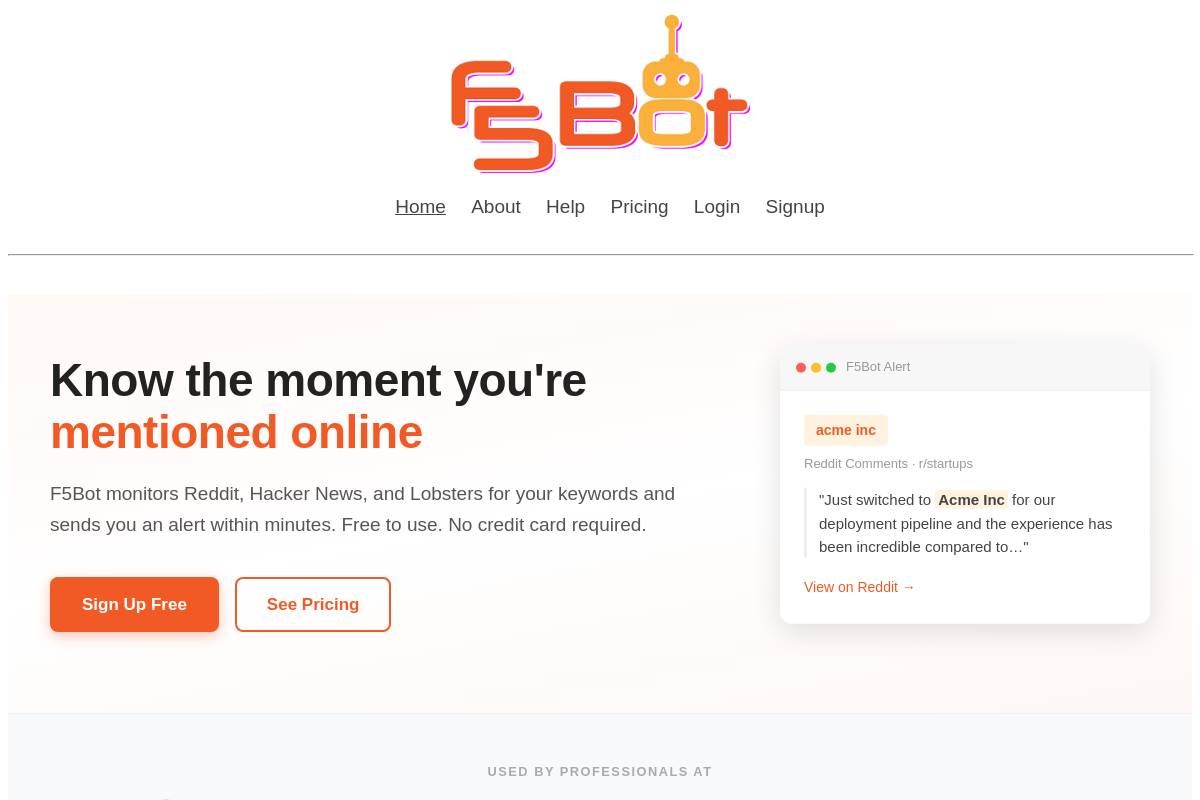 9. F5Bot — Best Zero-Budget Reddit Keyword Alert Baseline