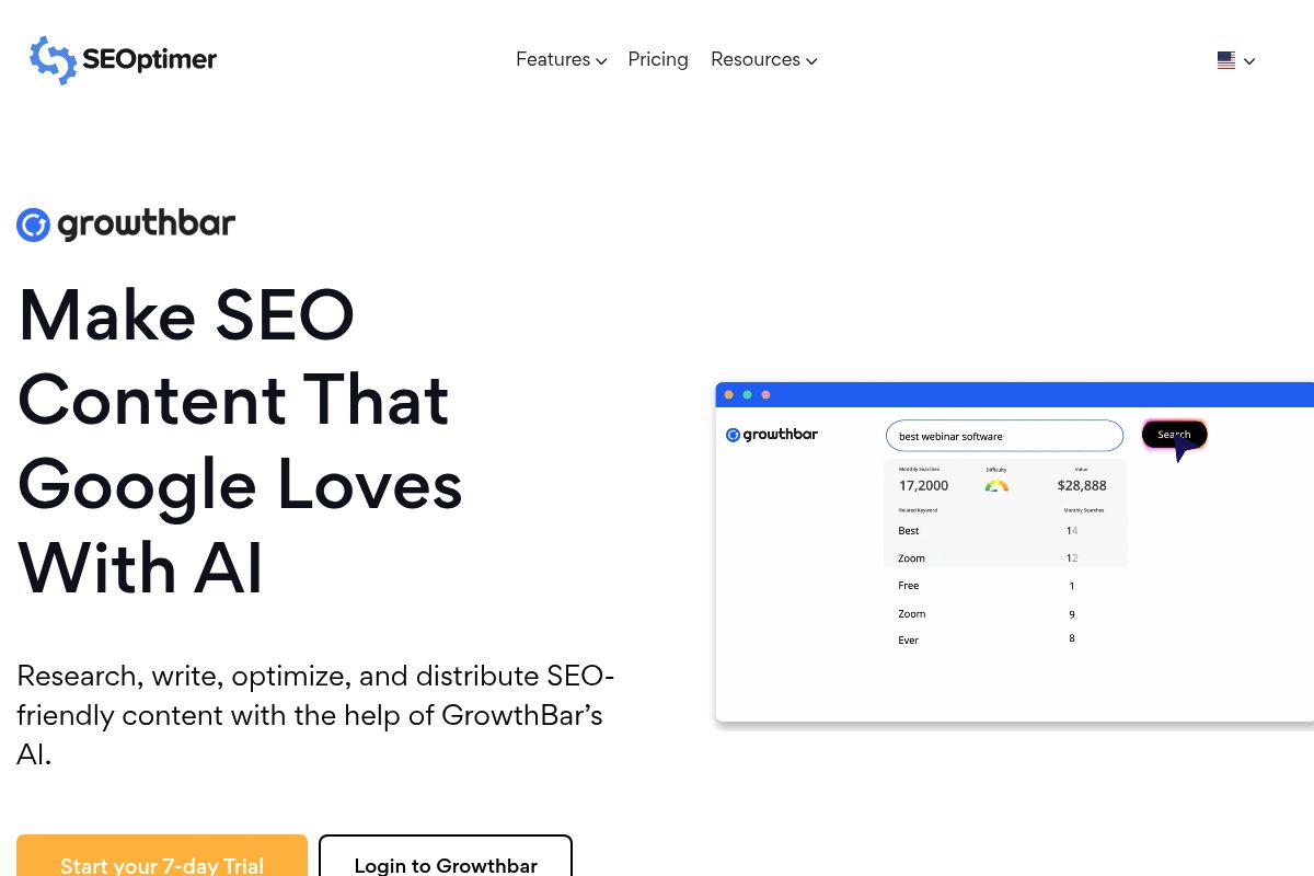 9. GrowthBar: Best for Lightweight Keyword Research and Blogging