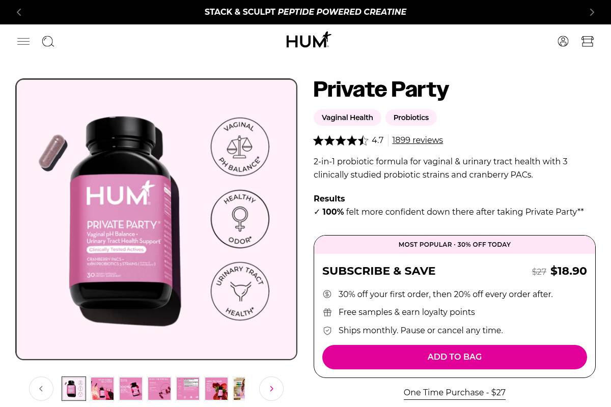 9. HUM Nutrition Private Party: Best for Combined Vaginal and Urinary Tract Support