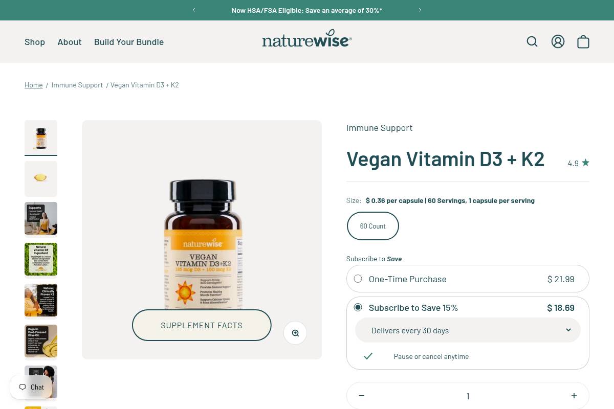9. NatureWise Vegan D3 + K2 — Best for NSF-Certified D3/K2 Combo with Olive Oil