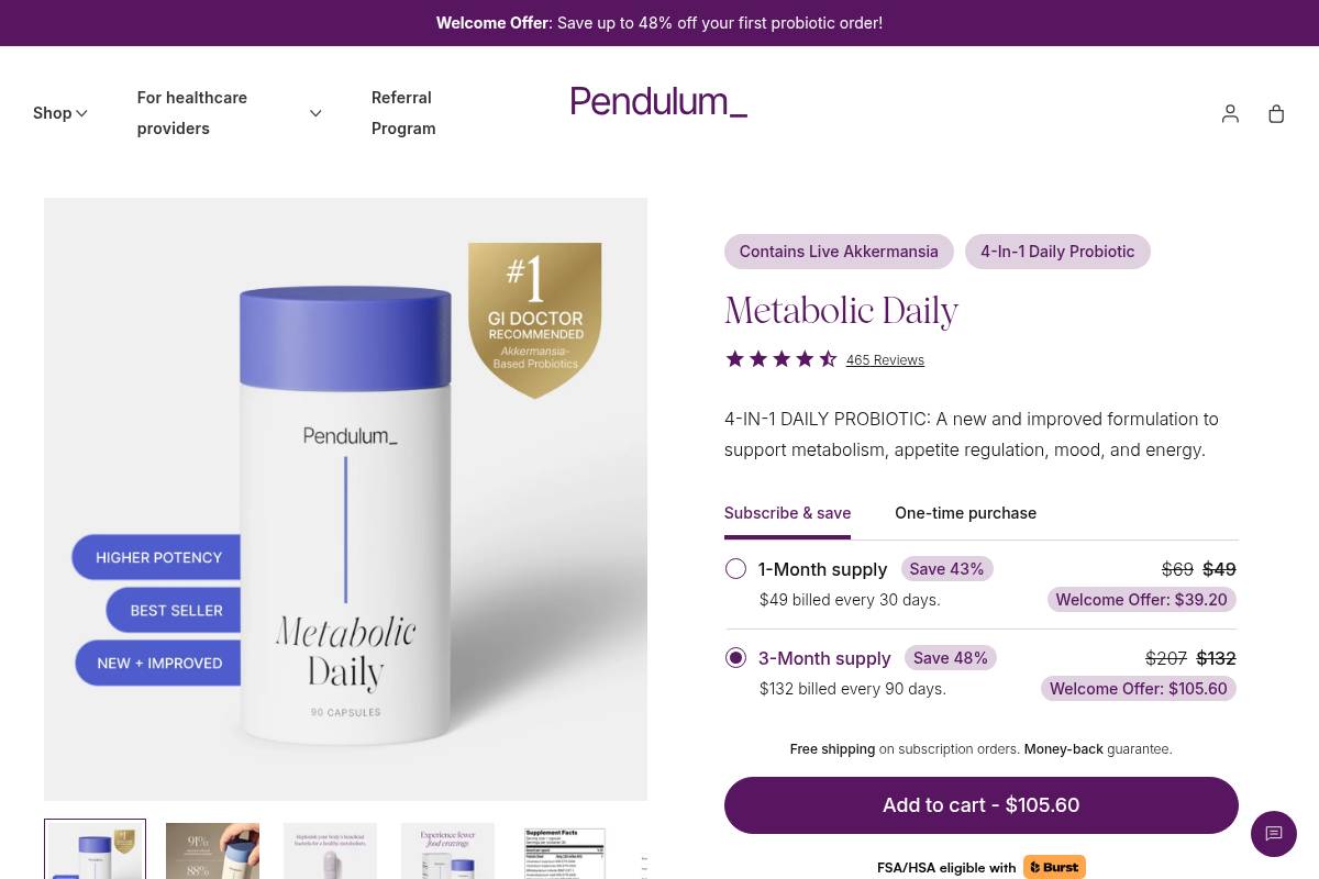 9. Pendulum Metabolic Daily: Best for Metabolic Support