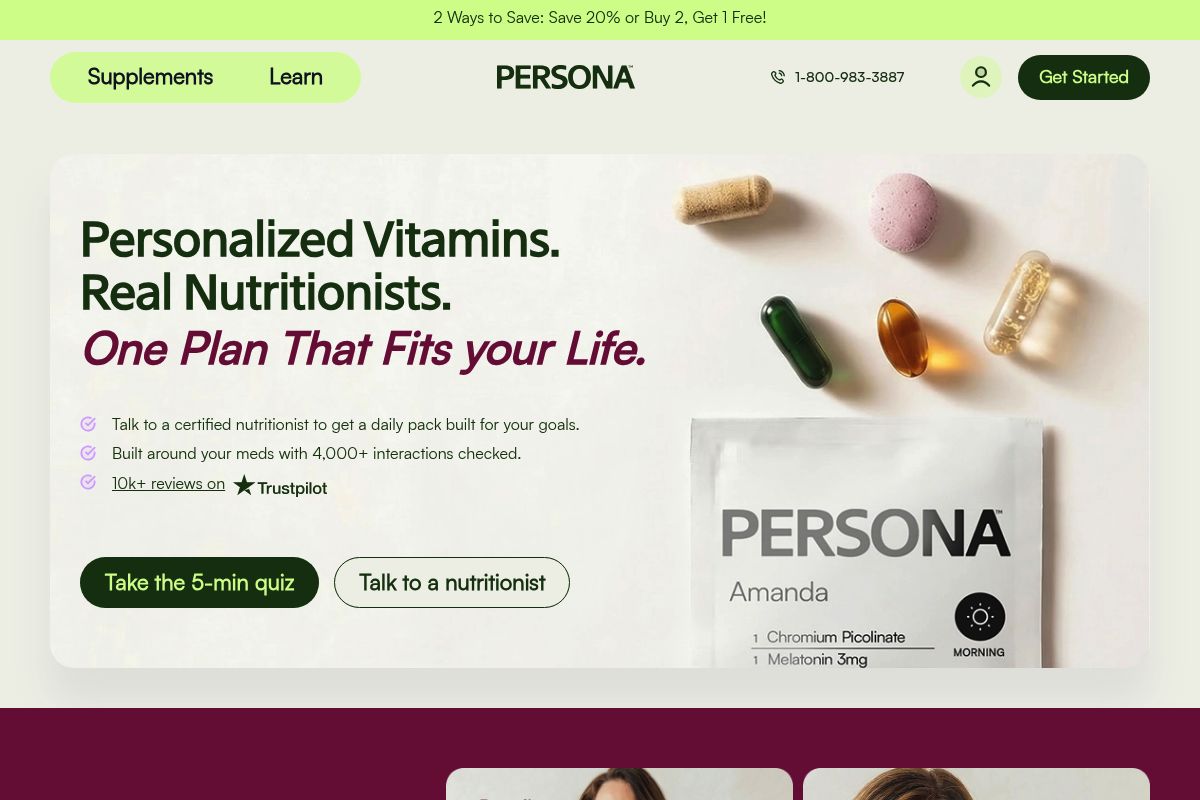 9. Persona Nutrition — Best for Personalized Women's Supplement Subscriptions