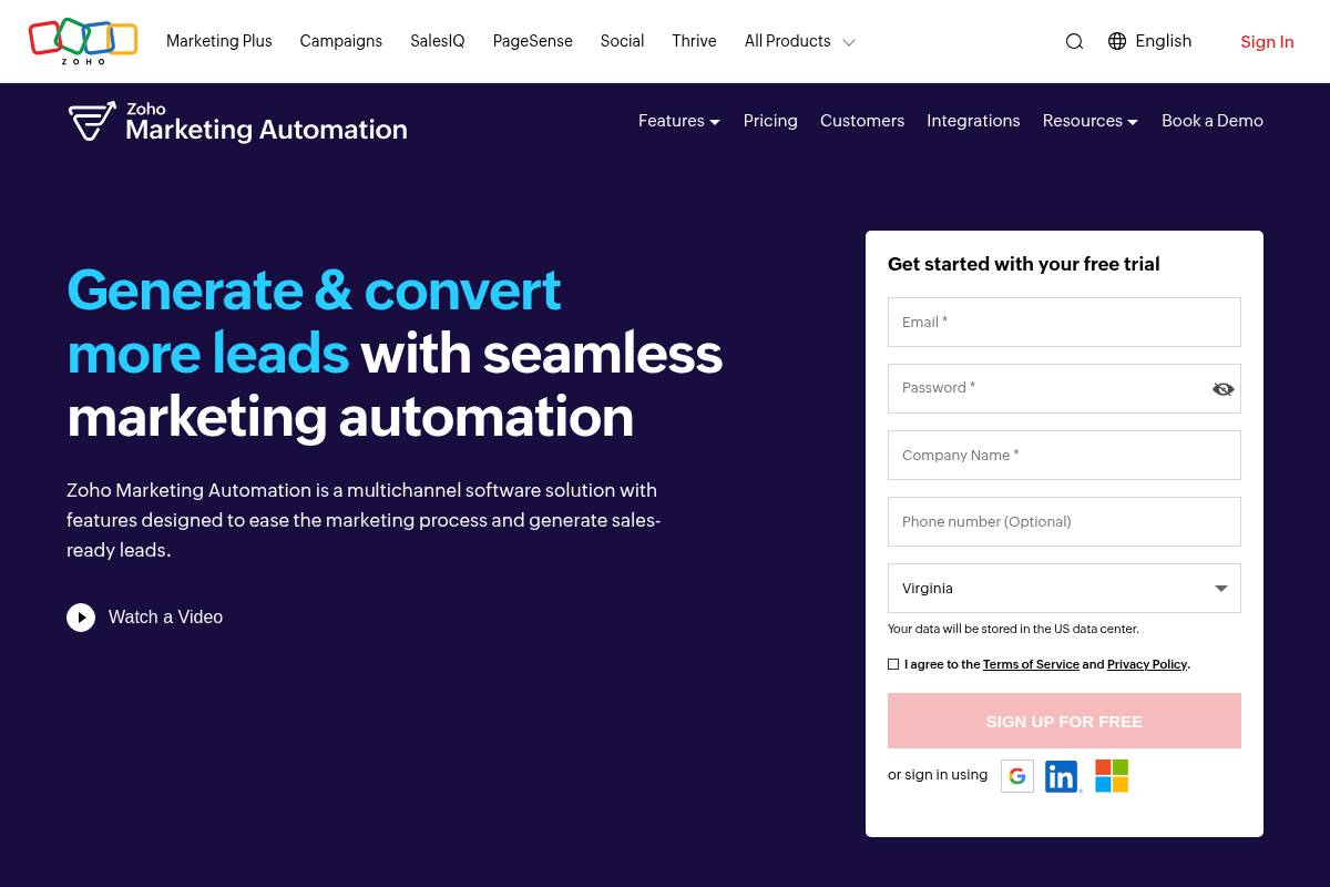 9. Zoho Marketing Automation: Best for Affordable All-in-One Lead Nurturing